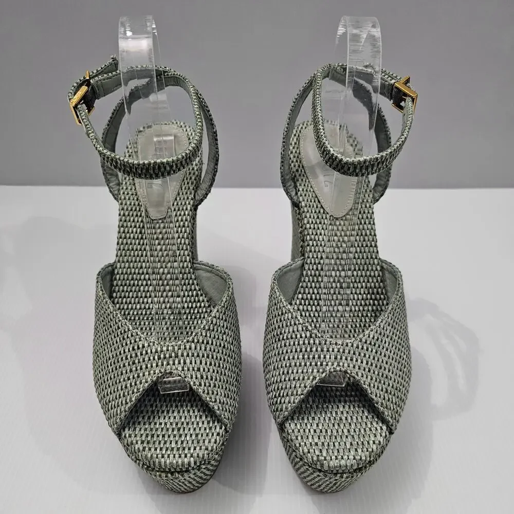 NEW Schutz Neith Straw Wedge Sandal Platform Green Raffia Size 9.5 - Picture 6 of 13